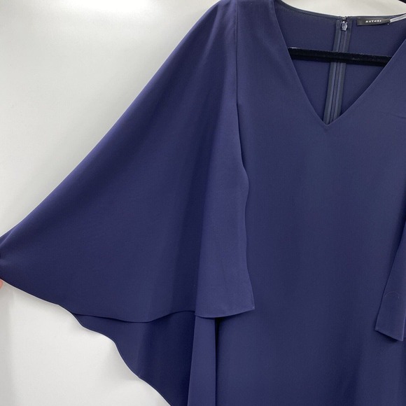 Natori Solid Fluid Crepe Cape Dress Size Medium Navy Blue Minimalist No Sash - Picture 4 of 10